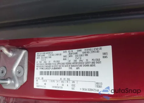 2018 Ford Escape Se from USA, damaged, VIN 1FMCU9GD1JUB80951